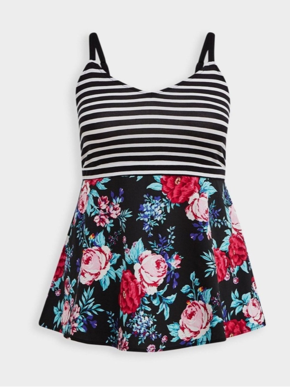torrid Black Striped Bodice Floral Babydoll Cami